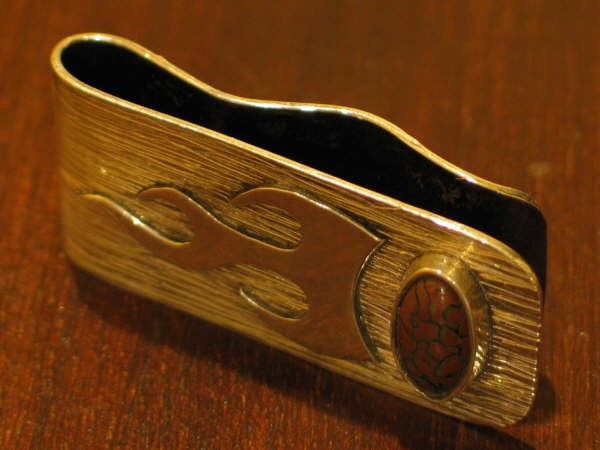 sterling silver money clip w/dinosaurs bone