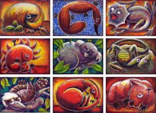 Set of Nine Aussie Animals ACEOs
