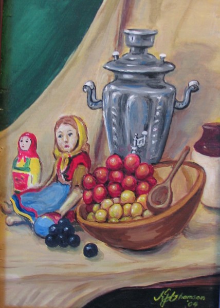 Russian Artifacts With A Bowl Of Fruit