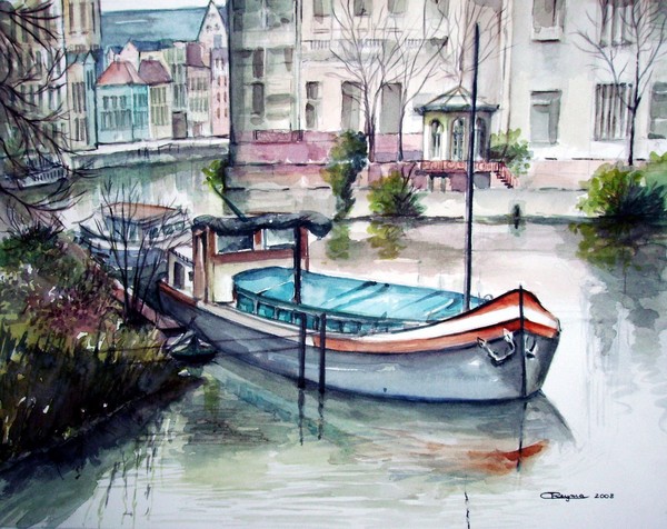 Canal with boat somewhere in Ghent