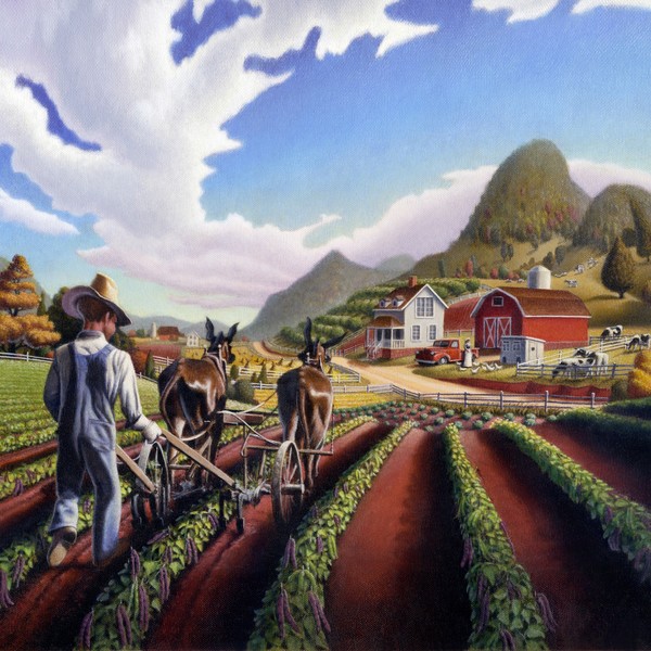 Farmer Cultivating Peas -  Square Format Art