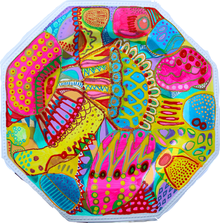 492. Colorful abstract plate Acrylic, Watercolor on Synthetic board 26x26cm, 2023 Veera Zukova, 