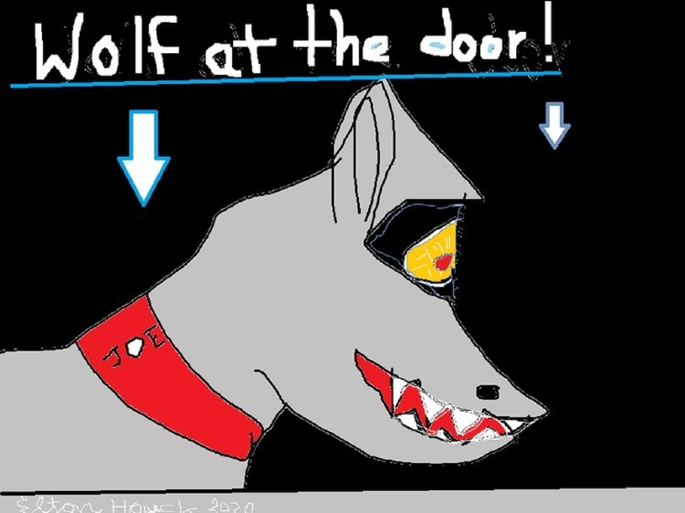 WOLF JOE AT THE DOOR...(c) 2020 elton houck...digital art...Joe taking down the USA as  prey