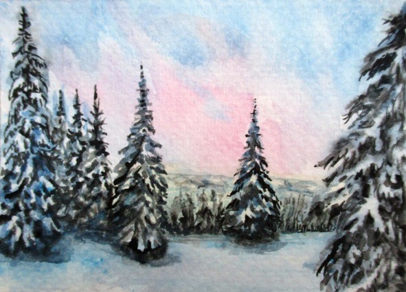 Winter sunrise aceo