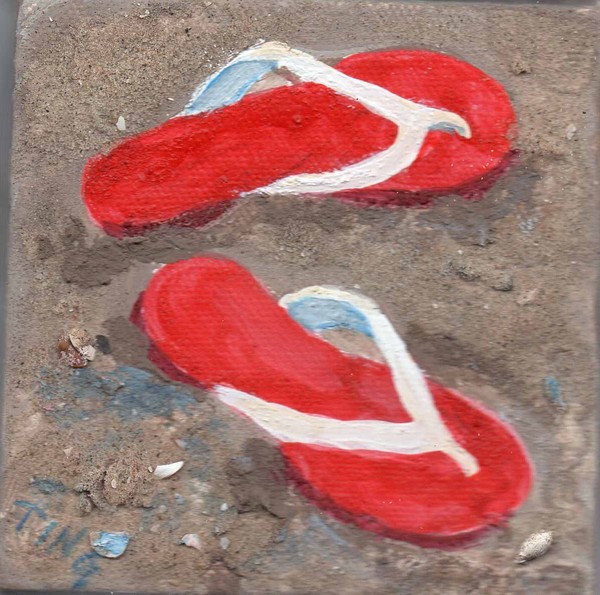 Red FlipFlops Left on Beach