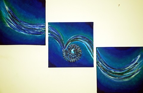 Blue Ammonite Triptych 3x30x30 0208.