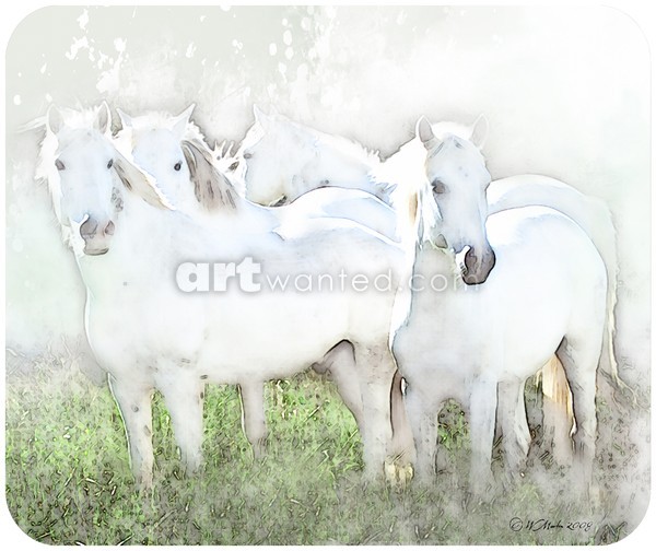 White Horses Mouse Pad