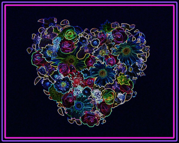 Heart of Flowers with Glowing Edges