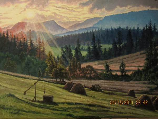 Sunset over the mountains in Transylvania