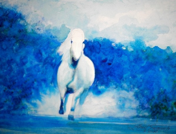 ORIGINAL WATERCOLOR WHITE HORSE 1