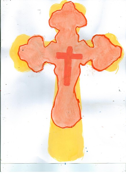 Orange cross laying on yellow
