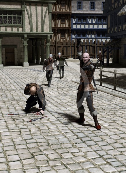 Pursuit through a Medieval Street