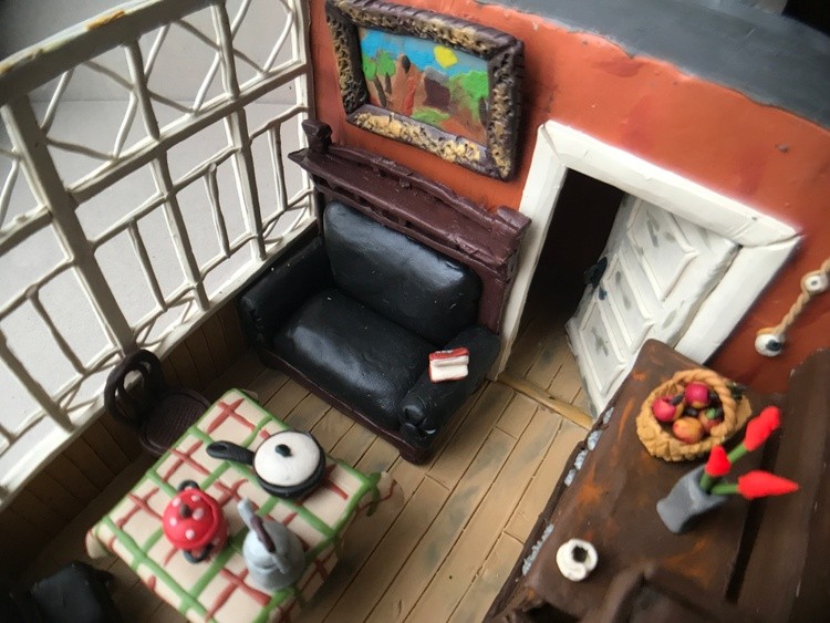 Veranda, plasticine, cardboard, 26x18x25.5cm