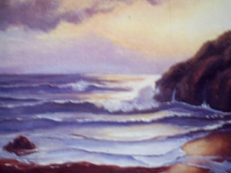 Purple Sunset - Oregon Rocky West Coast Golden Beach  Oil11x14 Prints available