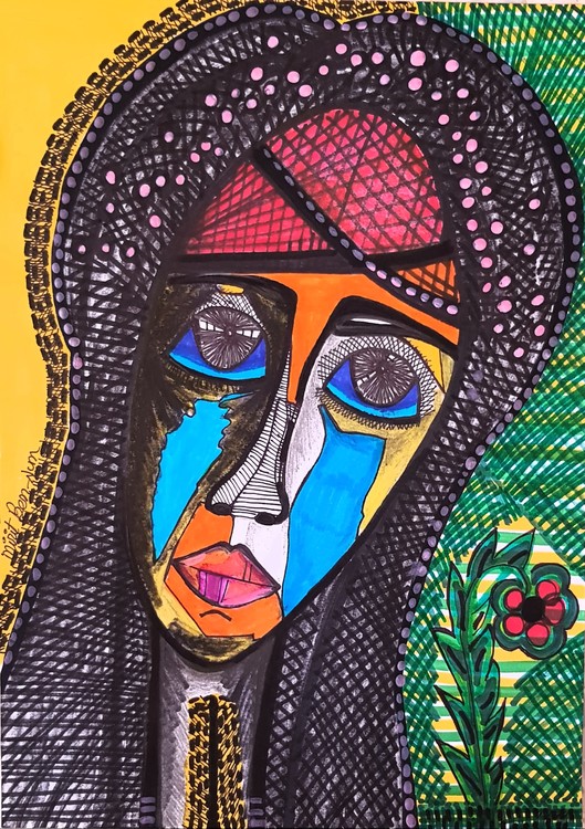 Woman Israeli artist colorful drawing