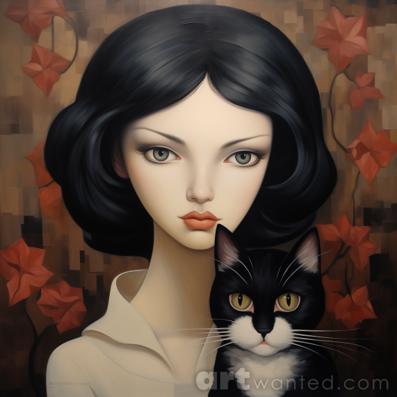 young woman with a black cat
