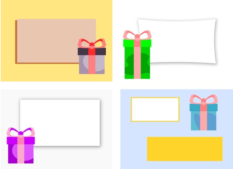 Four bright templates with gifts for advertising and invitations