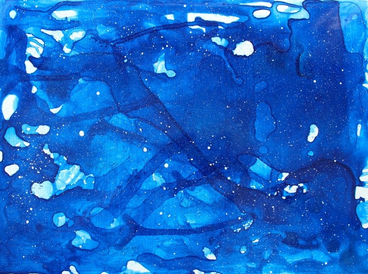Deep water in the night sky Acrylic, Spray paint on Synthetic board 29x39cm, 2022 Veera Zukova,