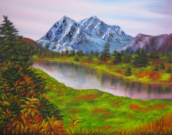 Fall in Mountains Landscape oil painting