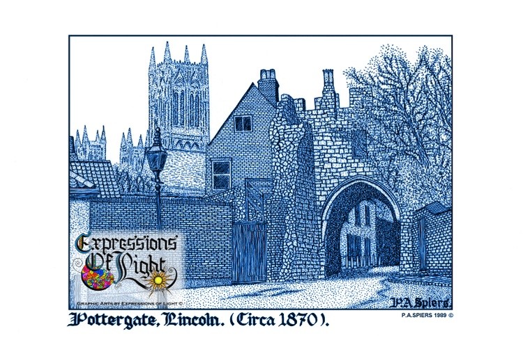 ExpoLight-Graphic-Arts-Lincoln-City-Pottergate-Arch-1989-0001 (Pen-&-Ink-Blue-Sepia-SP)