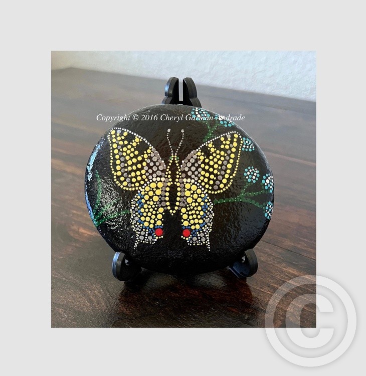 Yellow Swallowtail Butterfly Dot Art River Stone