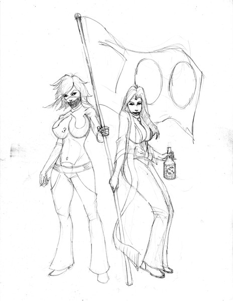 rangiku and halibel hold a banner?
