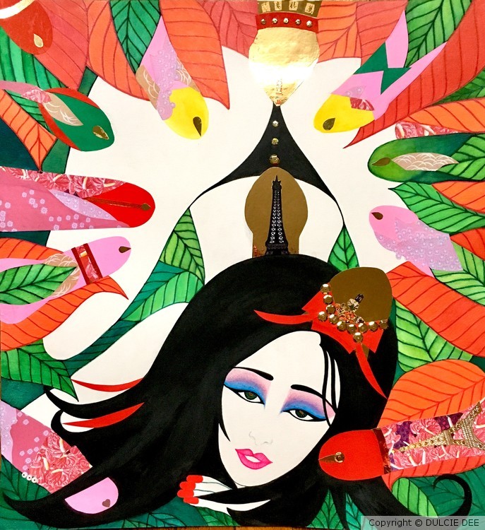 TROPICAL ISLAND GIRL IN ANTHURIUM GARDEN