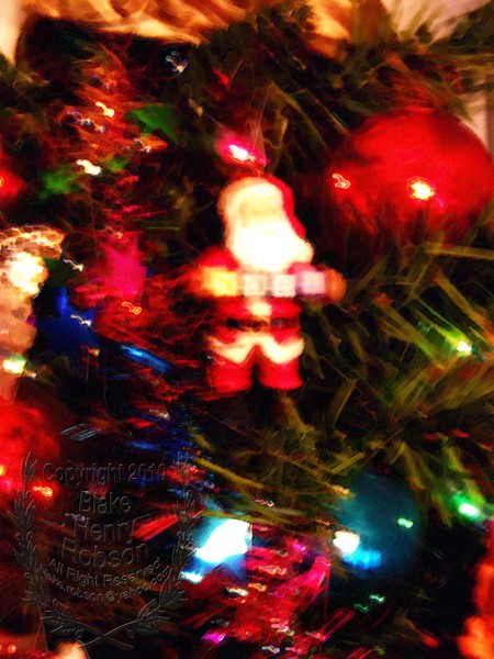 Christmas tree, ornaments, tinsel & colorful light