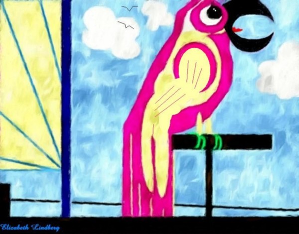 Pink parrot goes sailing