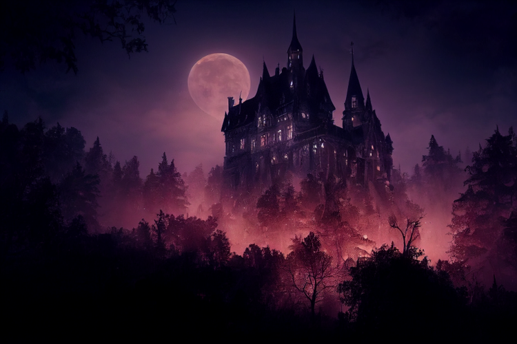 Zenny castle in a beautiful gothic forest at night moon landsca a0127bbd-21a8-4188-871f-72c5a9facb55