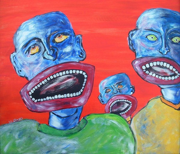 Outsider Art Three Blue Men