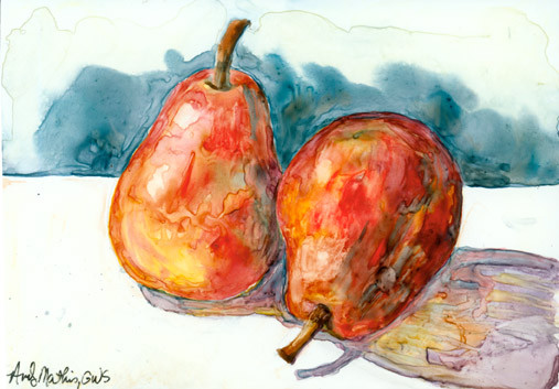 2 Red Pears-  Yupo 
