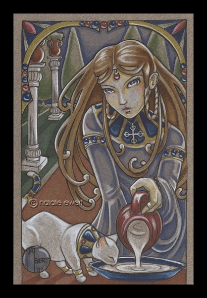 Art Nouveau Lady & Cat With Milk