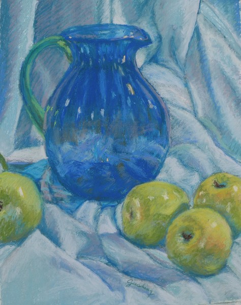 Blue Pitcher and apples