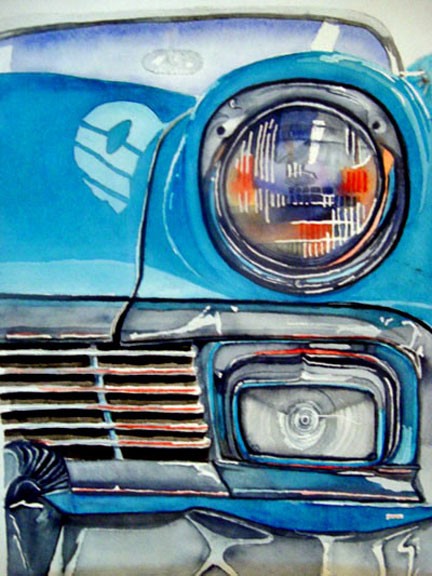 57 Chevy Watercolor Print 5x7 Print