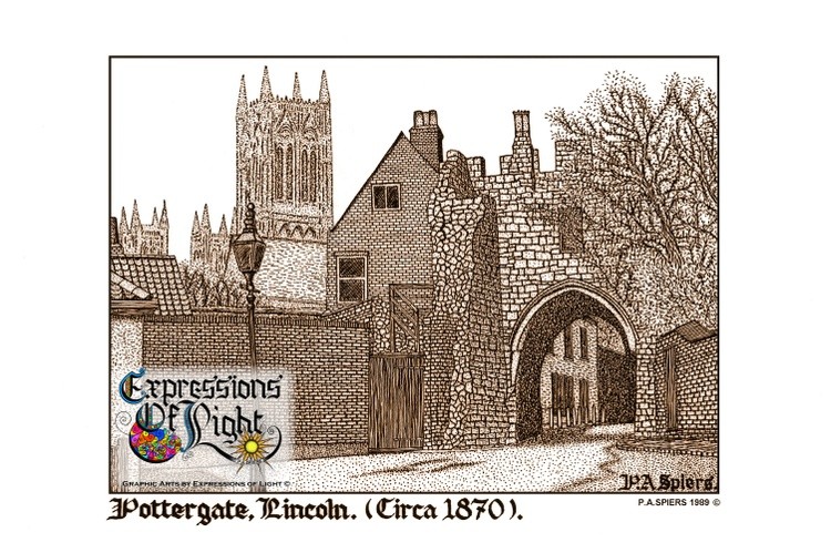 ExpoLight-Graphic-Arts-Lincoln-City-Pottergate-Arch-1989-0001 (Pen-&-Ink-Sepia-SP)