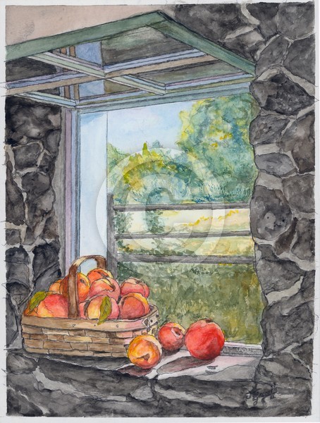 Basket with Peaches