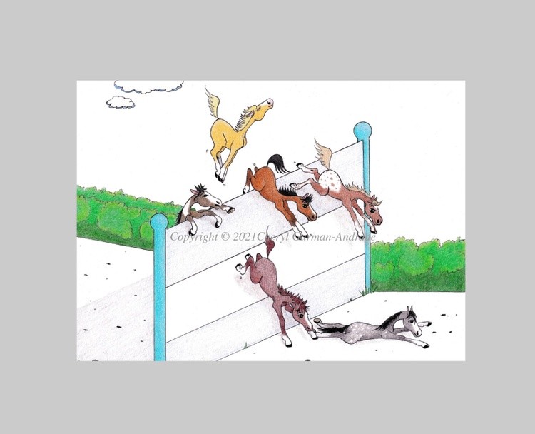 Whimsical Jumping Horses Illustration