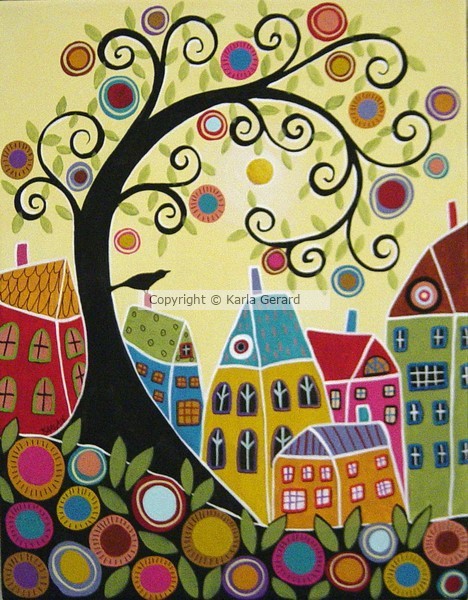 Swirl Tree Houses and a Bird