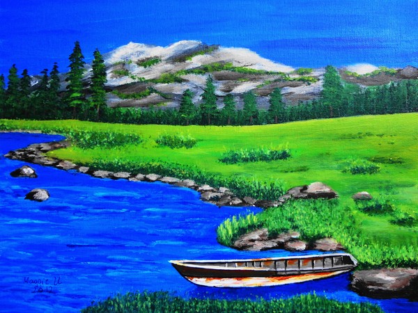 River bank with little old boat 