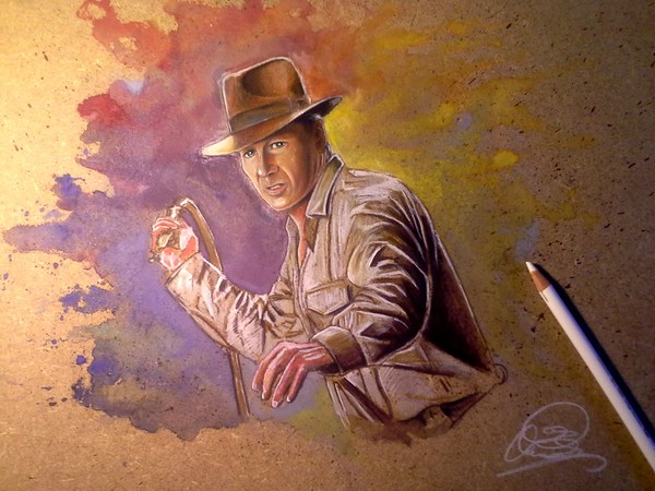 Indiana Jones on MDF, Mixed technique, By; Ole Mej