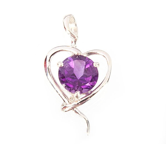 Amethyst Pendant Necklace, Sterling Silver Amethys
