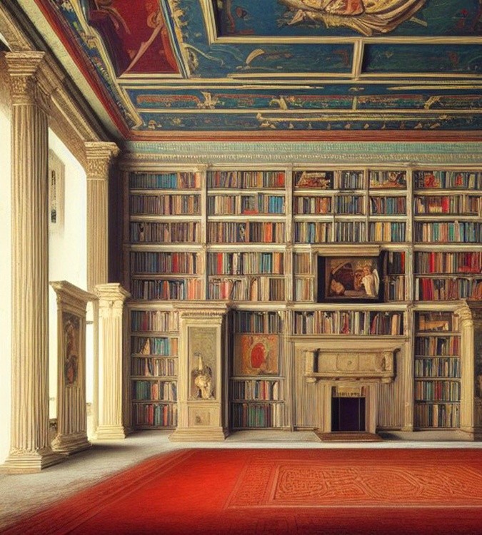 a renaissance room w a library