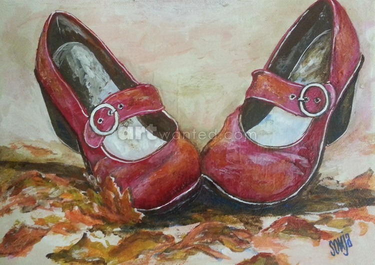 Red shoes and autumn leaves