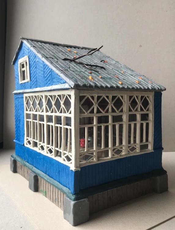 Veranda, plasticine, cardboard, 26x18x25.5cm