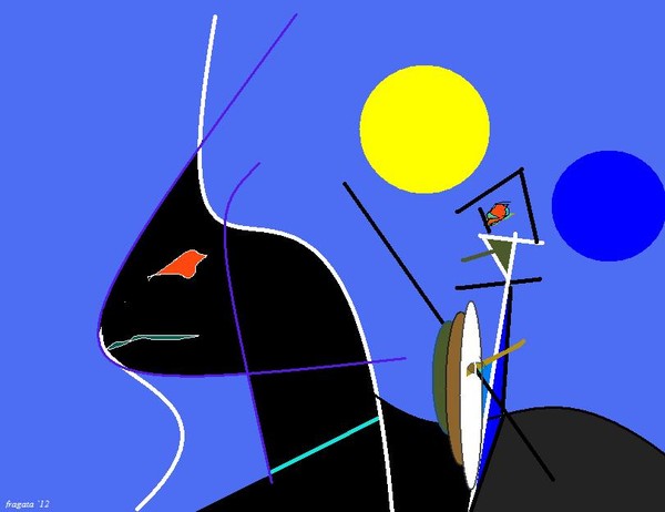 Don Quixote, Rosinante and yellow Moon