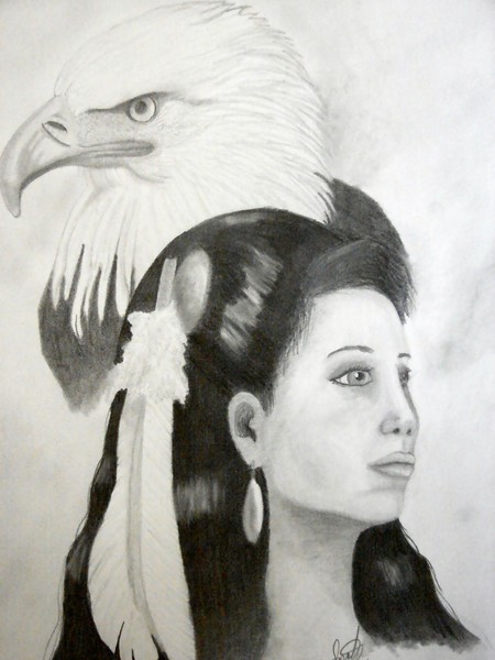 Bald Eagle and Native American Girl