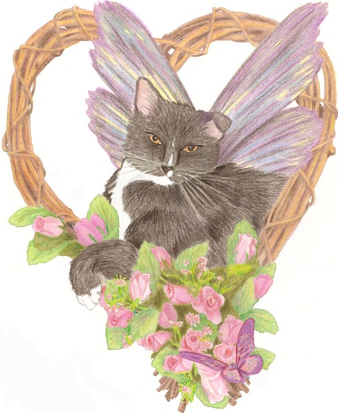 Cat Art - Butterfly Fairy Cat in Wreath