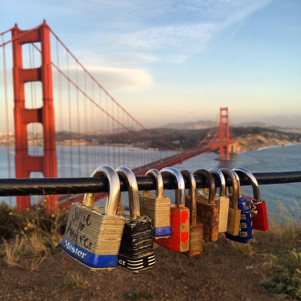 San Francisco Love locks seen fortifying the GGB