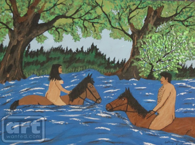 Adam and Eve Swimming On Horses